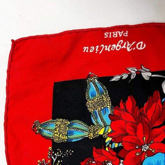 D'Argenlieu Paris silk scarf vibrant design birds butterflies Floral Vintage - Picture 2 of 9